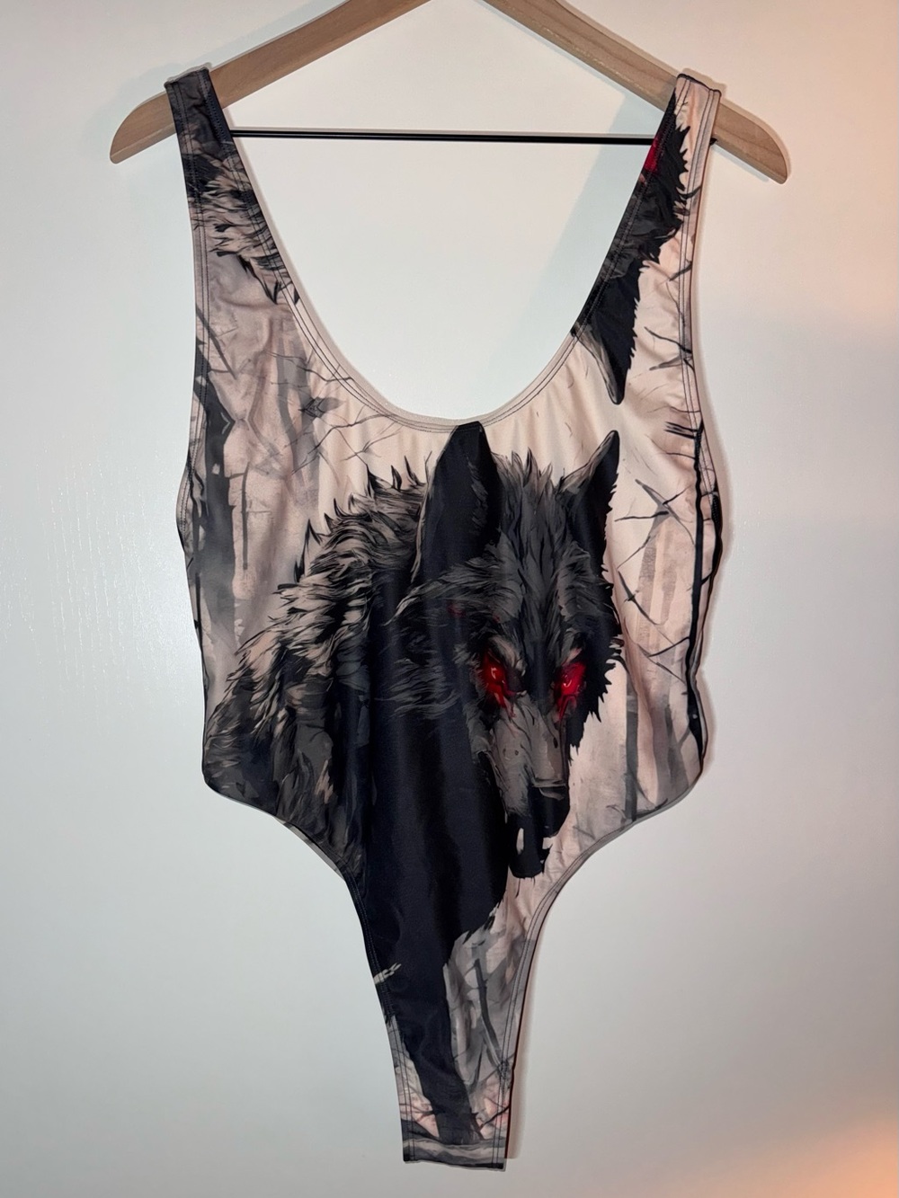 Zakqeik Wolf One-Piece Low Cut Swimsuit Women Size XL